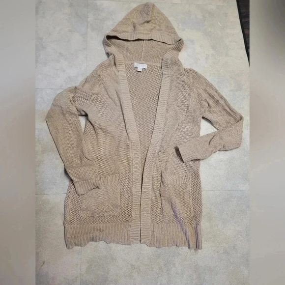 Micheal Kors tan hooded cardigan size M. It has an open from with a hood on - Picture 5 of 9